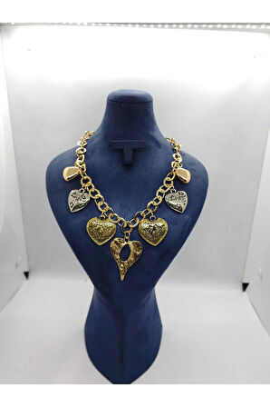 Gold Renk BüyükKalp Figürlü Çelik Etnik Kolye