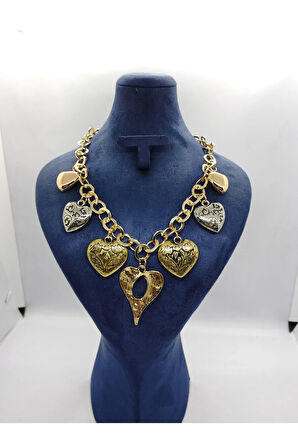 Gold Renk BüyükKalp Figürlü Çelik Etnik Kolye