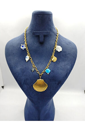 Gold Renk İstiridye Figürlü Çelik Kolye