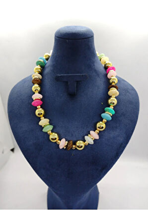 Doğal Taşlı Çok Renkli Kolye