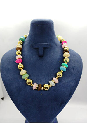 Doğal Taşlı Çok Renkli Kolye