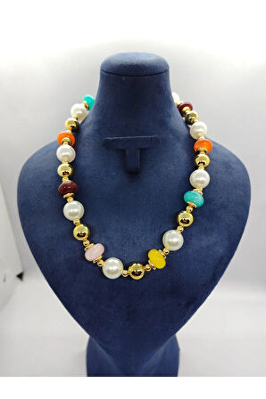 Doğal Taşlı Çok Renkli Kolye