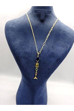 Gold Renk Çelik Uzun V Kolye
