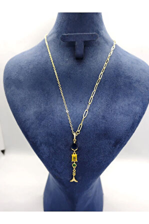 Gold Renk Çelik Uzun V Kolye