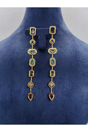 7 Element Gold Renk Çelik Küpe