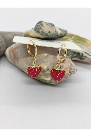 Çilekli Sallantılı Çelik Küpe