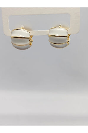 Çelik Kalın Halka Boğumlu Beyaz Küpe