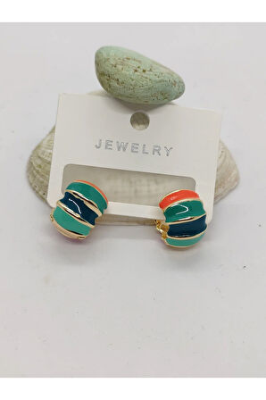 Çelik Kalın Halka Boğumlu Renkli Küpe