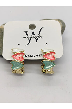 Çelik Halka Kalpli Küpe Beyaz Nar Yeşil