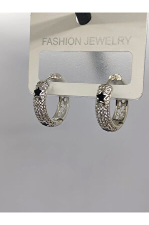 Çelik Halka Gümüş Renk Yıldız Şekilli Küpe