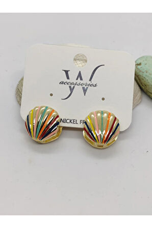 Çelik İstiridye Desenli Küpe Renkli