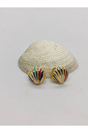 Çelik İstiridye Desenli Küpe Renkli