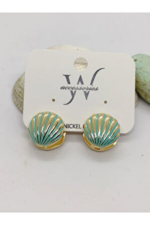 Çelik İstiridye Desenli Küpe Yeşil