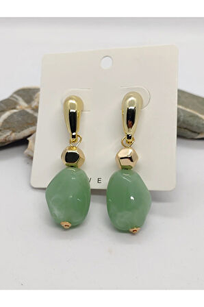 Çelik Sallantılı Doğal Taşlı Yeşil Küpe