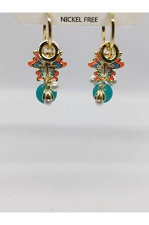 Çelik Sallantılı Kelebekli Turuncu Küpe