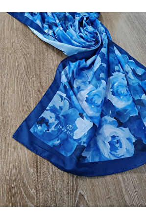 İpekhan Çiçek Desenli Şal Lacivert