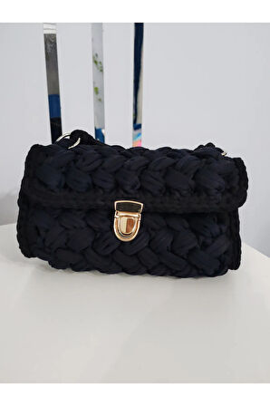 El Yapımı Orta Boy Siyah Laci Renk El Çantası