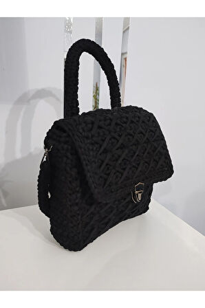 El Yapımı Orta Boy Siyah Renk El ve Sırt Çantası