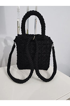 El Yapımı Orta Boy Siyah Renk El ve Sırt Çantası