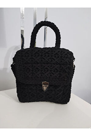 El Yapımı Orta Boy Siyah Renk El ve Sırt Çantası