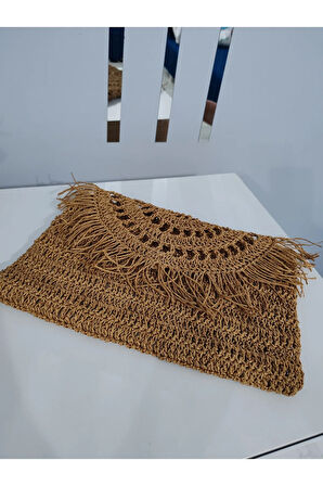 El Yapımı Örgü Kahve Renk El ve Koltukaltı Çantası