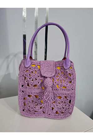 El yapımı Örgü Ekru Renk Küçük Omuz Çantası