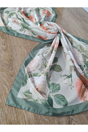 Çiçek Desenli Pamuk Şal Yeşil