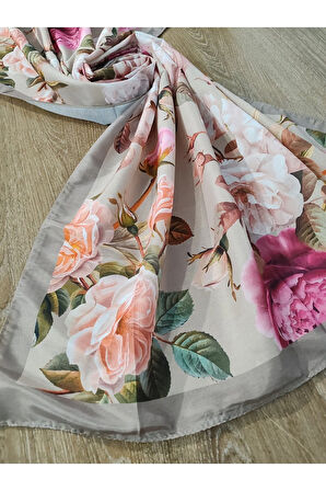 Çiçek Desenli Pamuk Şal Bej