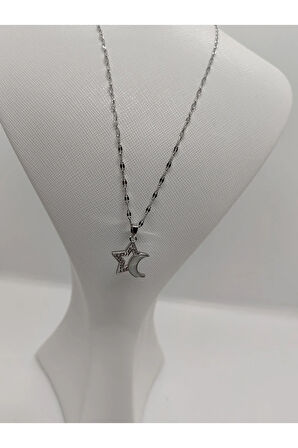 Ayyıldız Figürlü Çelik Kolye Silver