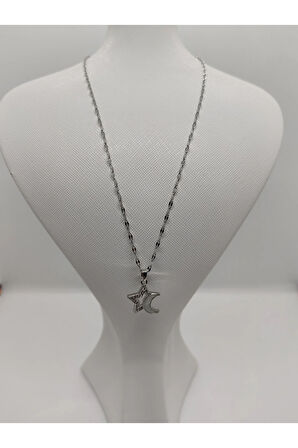 Ayyıldız Figürlü Çelik Kolye Silver