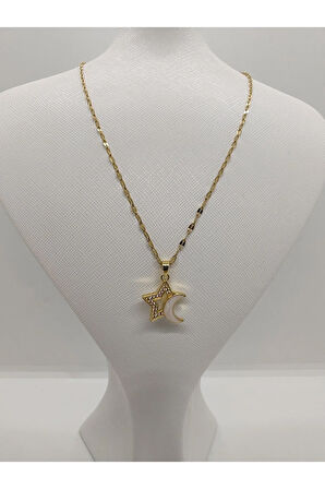 Ayyıldız Figürlü Çelik Kolye Gold