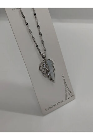 Yaprak Figürlü Çelik Kolye Silver