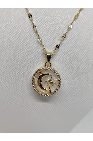 Yuvarlak Yıldız Figürlü Çelik Kolye Gold