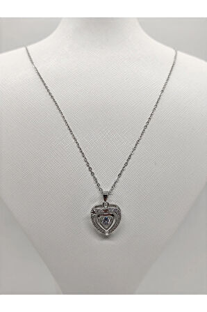Kalp Figürlü Çelik Kolye Silver