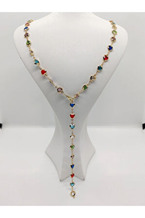 Kalp Figürlü Çelik Y Kolye Gold Renkli