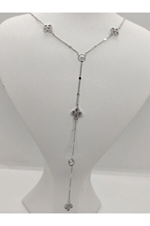 Yonca Figürlü Çelik Y Kolye Silver