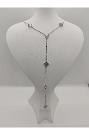 Yonca Figürlü Çelik Y Kolye Silver