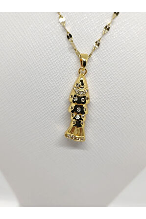 Taşlı Balık Figürlü Çelik Kolye Gold