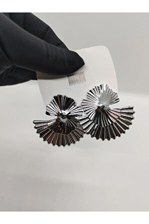 Çelik Büyük Yelpaze Figürlü Küpe