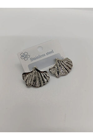 Çelik Yelpaze Figürlü Küpe Silver