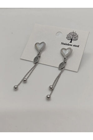 Çelik Sallantılı Kalpli Küpe Silver