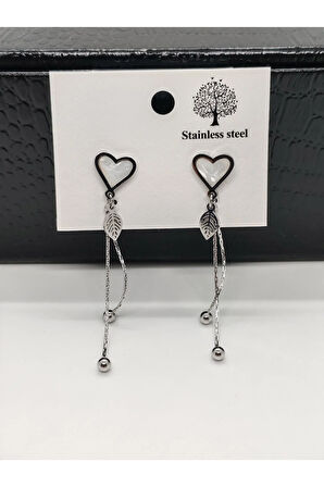 Çelik Sallantılı Kalpli Küpe Silver