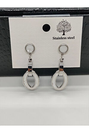 Çelik Sallantılı Sıfır Figürlü Küpe Silver