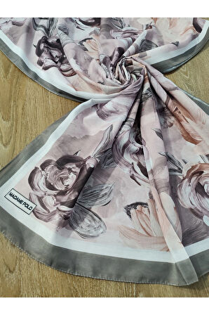 Madame Polo Büyük Çiçek Desenli Şal Gri