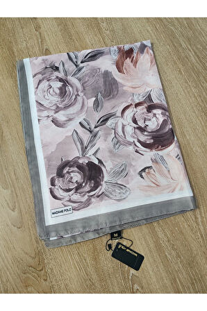 Madame Polo Büyük Çiçek Desenli Şal Gri