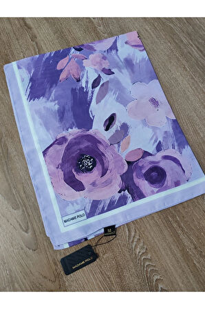 Madame Polo Büyük Çiçek Desenli Şal Lila