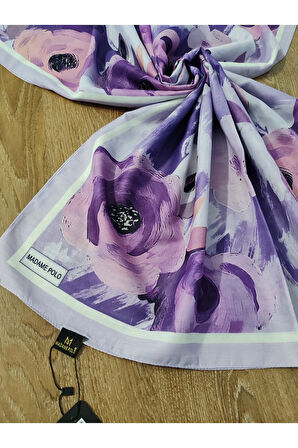 Madame Polo Büyük Çiçek Desenli Şal Lila