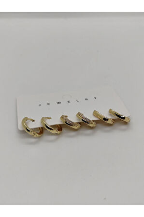 6lı Çelik Küpe Düz Gold