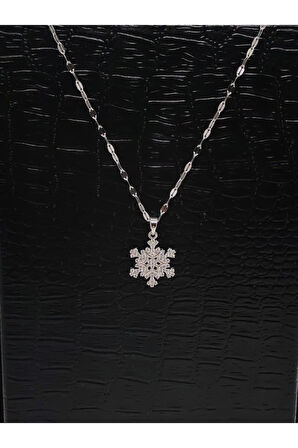 Kar Tanesi Figürlü Gümüş Renk Çelik Kolye