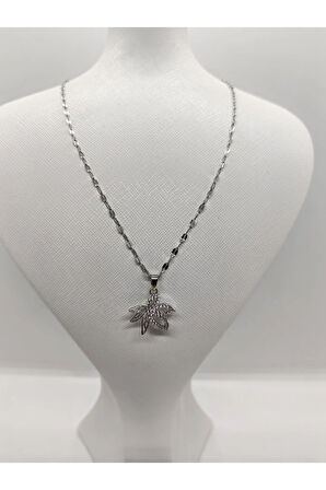 Çiçek Figürlü Gümüş Renk Çelik Kolye